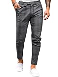 Runcati Herren Chino Hose Business Slim Fit Hose Stretch Skinny Tapered Anzughose Freizeithose Gestreifte Stoffhose, Dunkelgrau, L