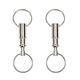 Yaphetss 2 x Schnellspanner, abnehmbarer Schlüsselanhänger zum Auseinanderziehen, Doppelschlüsselring, Schnappverschluss, robust, praktisches Accessoire, Geschenke, silber, 8 cm