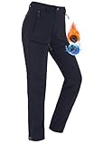 Vzteek Damen-Softshellhose-Thermohose-Wanderhose-Skihose-Wasserdicht-Winter-Warm-Gefüttert Regenhose Trekkinghose Kletterhose Outdoor Hosen für Damen 4 Reißverschlusstaschen (Navy,M)