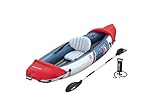 Bestway Hydro Force Kajak-Set Rapid X1, 290 x 91 x 42 cm, 1 Person, bis 120 kg, Inflata-Shield Material, GS-zertifiziert, aufblasbarer Sitz, abnehmbare Finnen, Aluminium-Paddel, Handpumpe, Tragetasche
