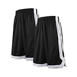 TopTie 2 Stück Herren Sport Shorts, Basketball Trainingsshorts Kurze Sporthose mit Taschen-Schwarz-XL