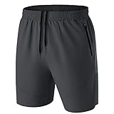 HMIYA Herren Sport Shorts Kurze Hose Schnell Trocknend Sporthose Leicht mit Reißverschlusstasche(Dunkelgrau,EU-L/US-M)