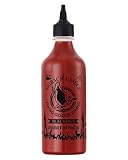 FLYING GOOSE Sriracha Chilisauce, mit extra Schärfe, extrem scharf, schwarze Kappe, extra scharfe Würzsauce aus Thailand, 1 x 455 ml