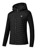 MoFiz Damen Fleecejacke Sweatjacke Hybridjacke Wanderjacke Atmungsaktiv Full Zip Jacke mit Reißverschlusstasche Schwarz 2XL