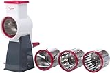 Westmark Reibemaschine mit 4 Schneidtrommeln, Trommelreibe/-hobel, Höhe: 28 cm, Kunststoff/Rostfreier Edelstahl, Weiß/Rot/Silber/Schwarz, 97602260