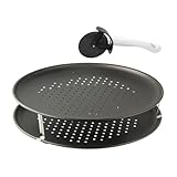 Zenker 7512 Pizzaset 3-teilig,Pizzableche,Pizzaschneider,Pizzablech rund (Ø 32 cm) gelocht,inkl. Pizzaschneider und Halter,für Pizza,Flammkuchen, Schwarz