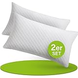 Juskys Kissen 40x80 cm für Bett - 2er Set Kopfkissen mit Memory-Foam Füllung - Kissenfüllung atmungsaktiv - Bezug waschbar - Bettkissen Weiß