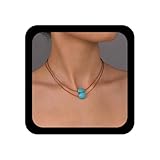 Enautoabs Boho Geschichteten Türkis Anhänger Halskette Braun Leder Choker Halskette Vintage Türkis Choker Halsketten Klobig Oval Türki Geschichteten Halsketten Schmuck Für Frauen
