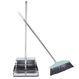 TOVINANNA Standkehrschaufel und Besen aus Edelstahl mit Ergonomischem Griff – 2 Stück Kehrgarnitur für Schonendes Kehren in Wohn und Arbeitsbereichen