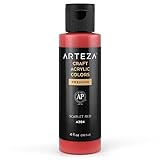 ARTEZA Craft Acrylfarbe, A204 Scharlachrot, 118 ml Flasche, wasserbasierte, mischbare, matte Acrylfarbe für Kunst- und DIY-Projekte auf Glas, Holz, Keramik, Stoffen, Papier und Leinwand