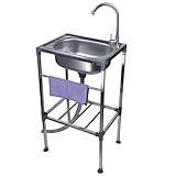 38x33x83cm Edelstahl Freistehende Spültisch,Spülbecken mit Wasserhahn Mobiler Einzelbecken Küchenspüle,Multifunktionswaschtisch für Outdoor Indoor Restaurant Wäscherei und Camping usw