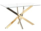 Beliani Esstisch transparent 120x70 cm rechteckig Sicherheitsglas Kreuzfuß Gold Maramo