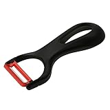 Fackelmann Ziehschäler 13,5 cm, Schäler mit sehr ergonomischem und leichtem Griff, hochwertiger Küchenhelfer mit Funktionsteil aus Keramik, geeignet für Obst und Gemüse aller Art (Farbe: Grau / Rot)