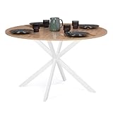 IDMarket Esstisch, rund, Alix, 4-6 Personen, Spinnenfuß, Holz und Weiß, 110 cm