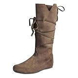 Generisch Mittelalter Schuhe Herren Damen,Renaissance Stiefel, Wikinger Ritter Stiefel,PU-Leder Retro Cowboystiefel für Cosplay,Steampunk Halloween,Unisex Kurzstiefel mit Flachem Boden