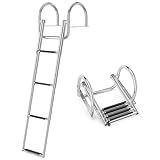 RELAX4LIFE Bootsleiter 4 Stufen, Poolleiter Edelstahl, Teleskop Badeleiter mit Rutschfesten Stufen, Tragkraft 225 kg, Teleskopleiter für Yachtdeck Schwimmbeckensteg(Mit Handlauf)