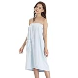 Winthome Saunakilt Damen 100% Baumwolle, Saunatuch Damen Weich Bequem, Saunahandtuch Damen Saugstark, Verstellbar mit Knöpfen, Taschen, Bademantel für Sauna, Dusche, Strand, Schwimmbad(Blau, 80x145cm)