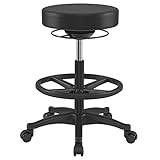 SONGMICS Arbeitshocker, hoher Sitz, ergonomischer Dynastischer Hocker, Stehstuhl, drehbar und verstellbar, 59,5 – 81 cm, mit Verstellbarer runder Fußstütze, Schwarz OSC007B01