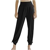 Lustige Geschenke Yogahose Damen Weites Bein Jogginghose zum Binden Hohe Taille Stretch Yoga Hose Freizeithose Haremshose mit Schlitz Sporthose Trainingshose Einfarbig Palazzo Hosen Fitness