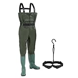 Ollewiellan Wathose Herren, 70D Nylon Anglerhose mit Stiefel, PVC Watthosen Wasserdicht, Angelhose mit Verstellbarer Schultergurt, Fischerhose für Baustellen, Gärten, Bauernhöfe
