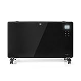 NEDIS Glaspanel-Konvektionsheizgerät - Thermostat - LCD-Display - 2 Heizstufen - Stand-/Wandgerät - 2000 W - Fernbedienung - Überhitzungsschutz - IP24 - Weiß 1.50 m Schwarz