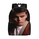 GGGOAJVB Johnny Depp Rucksack für Damen, modischer Tagesrucksack mit PVC-Unterseite, große Kapazität Tasche für Laptop und Essentials, Schwarz , One size