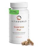 Guarana Pur 500mg – Guarana Kapseln mit 180mg Koffein pro Tagesdosis (120 Kapseln) – Guaranaextrakt als natürlicher Wachmacher - Alternative zu Kaffee – laborgeprüft, ohne Zusätze – vitaworld