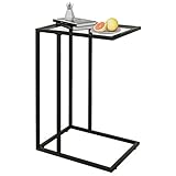 Beistelltisch C Form, Couch Beistelltischs, Kaffeetisch Kleiner Tisch, Sofa Tisch Beistelltische Bett, Side Table Beistelltische Sofa, Couchtisch Klein Laptop Tischs, Sofatisch, Glasmaterial, Schwarz