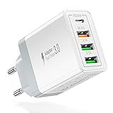 35W Ladegerät USB C,Acezeek Schnellladegerät,4 Port USB Netzteil(PD20W/QC3.0/3.1A*2) Kompatibel mit iPhone 15/14,LG Series,Moto,Huawei,BlackBerry,Samsung Galaxy S20 S20+ usw.(Weiß)