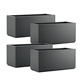 Kreher® XL Pflanzkasten Blumenkasten Anthrazit - 80 x 36 x 36 cm - Kunststoff, frostsicher & wetterfest - Mit Wasserspeicher - Struktur-Design für Garten, Terrasse & Balkon (4)
