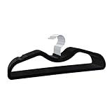 Robuste Samt-Kleiderbügel mit kurzem Hals, rutschfestes Filz, platzsparendes Design, um 360° drehbare Haken, Anti-Rutsch-Rillen, ideal für Mäntel, Hemden und Kleider, 10 Stück, Schwarz