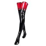Jugaoge Halterlose Strümpfe Damen Sexy Wetlook Lack Leder Strapsstrümpfe Oberschenkel Hohe Socken Überknies Bein Stulpen Glänzend Clubwear Rot schwarz Einheitsgröße