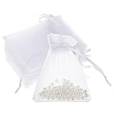 Bremorou 50Stück Organza Säckchen Organzasäckchen Weihnachten Organzabeutel Schmuckbeutel Säckchen Organzasäckchen 8 X 10 Klein Organzasäckchen Säckchen Zum Befüllen Für Festival Party Hochzeit(Weiß)