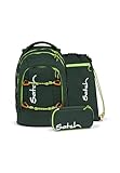 satch pack Schulrucksack Set 3 teilig ab 5. Klasse ergonomisch 30L Stauraum mit Schlamperbox Sportbeutel Green Explorer - Dunkelgrün