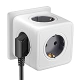 Steckdosenleiste mit 5 Steckdosen, mehrfachsteckdose, Steckdosenverteiler, Verteilersteckdose, Doppelstecker für Steckdose