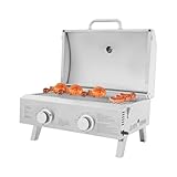 Tischgasgrill aus Edelstahl mit 2 U-förmigen Brennern, klappbarem Ständer & Thermometer, 55,8×45×38cm Campinggrill, Gasgrill für Balkon, Garten & Terrasse 55.8 * 45 * 38cm