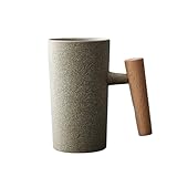 HIOPOIUYT 220 ml Keramik-Kaffeetasse mit Holzgriff, japanischer Wasserbecher, handgefertigte Teetassen, wiederverwendbare Reisebecher, Geburtstagsgeschenk, Trinkbecher