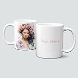 online-hut - Tasse - Kaffeebecher - Floral - Aquarellblüten - Flower - Illustration - Asian - Portrait - Watercolor - Personalisiert - Namenstasse - Motivtasse - Geschenkidee - LT-1293