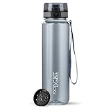 720°DGREE Trinkflasche 1l “uberBottle“ crystalClear +Sieb - BPA-Frei - Wasserflasche für Sport, Gym, Fitness, Fahrrad, Outdoor, Uni - Sportflasche aus Tritan - Leicht, Stoßfest, Wiederverwendbar