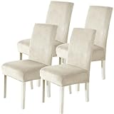 CYCMACO Stuhlhussen Samt 4er Set, Stretch Stuhlüberzieher, Stuhlbezug Schwingstuhl, Hussen Für Stühle Hochlehner, Stuhlbezüge Kratzfest, Universal Chair Cover Waschbarer, Beige