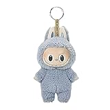Ajuanbazha Labubu Plüsch Schlüsselanhänger, Labubu Popmart Monster Keychain, Süße Cartoon Schlüsselanhänger, Slabubu Puppe Geschenke für Mädchen und Jungen (Blau)