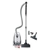SEVERIN Staubsauger S´POWER snowlight, kompakter Bodenstaubsauger für Teppich- und Hartböden, leiser Staubsauger mit Beutel, 750 W, 8 m Reichweite, weiß, grau, BC 7035