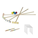 Relaxdays Krocket Spiel, 4 Spieler Kinder Erwachsene Komplettset mit Tasche Croquet Set Holz S, natur, EU