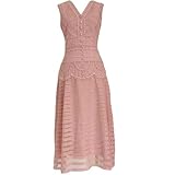 Knielanges Damenkleid, Knopf, Reißverschluss, einfarbig, ärmellos, elegante Spitzenkleider, Pnnrk, L