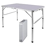 Bowose 90x60cm Klapptisch Gartentisch höhenverstellbar, Aluminium-Camping-Tisch 30KG Kapazität, leichte tragbare Faltbare Tisch Esstisch für innen, außen, Küche, Party, Garten