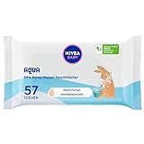 NIVEA Baby AQUA Feuchttücher, Baby Feuchttücher zur sanften Reinigung empfindlicher Haut, hypoallergene und parfümfreie Feuchttücher für Babys mit 99% Wasser (1 x 57 Stück)