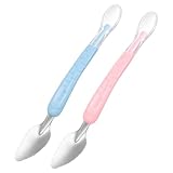 ZUNOXAZ 2 Stück Teiliges Babylöffel aus und Lebensmittelechtem Silikon Doppelseitiger Obstpüree Löffel für Kleinkinder Sicherer Fütterungslöffel mit Rutschfestem Griff für Babynahrung und