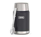 Thermos ICON Food Jar 0,71 l, dunkelgrau/graphite mat, Speisegefäß für Essen 710 ml, doppelwandigem 18/8 Edelstahl, hält warm und kalt, mit klappbarem Löffel, rutschfester Boden, absolut dicht