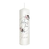 Scheinvoll® Hochzeitskerze Vintage mit Blumen 360 Grad Druck personalisiert - Modell Julia - Einzigartige Dekoration zur Hochzeit (25 x 8 cm)