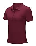 33,000ft Damen Poloshirt Kurzarm Golfshirt UPF50+ Sommer Wanderbluse Schnelltrocknendes Sportshirt Outdoor Atmungsaktives Polohemd für Golfen Tennis Arbeit Dunkelrot L